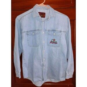 5/$25 Vintage Bugle Boy Co Denim Button-Up Shirt Embroidered Pocket Light Wash